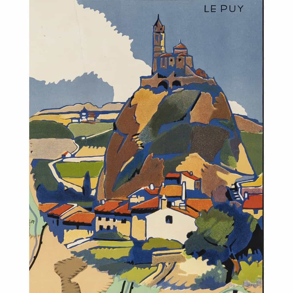 Affiche Tourisme Originale, Maurice Barbey, Les Gorges du Tarn et l’Aven-Armand, PLM, Chemins de Fer, Transport, Voyage, Trains, Autocars, Carte, Plan, Lignes, Réseau Ferroviaire, Rocamadour, Le Puy, Carcassonne, Millau, 1927 8