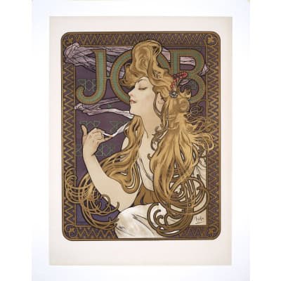 Affiche Art Nouveau, Alphonse Mucha, JOB, Femme, Cheveux, Chevelure, Cigarette, Tabac, Fumeur, Fumée, Cendre, Allégorie, Belle Epoque, 1896