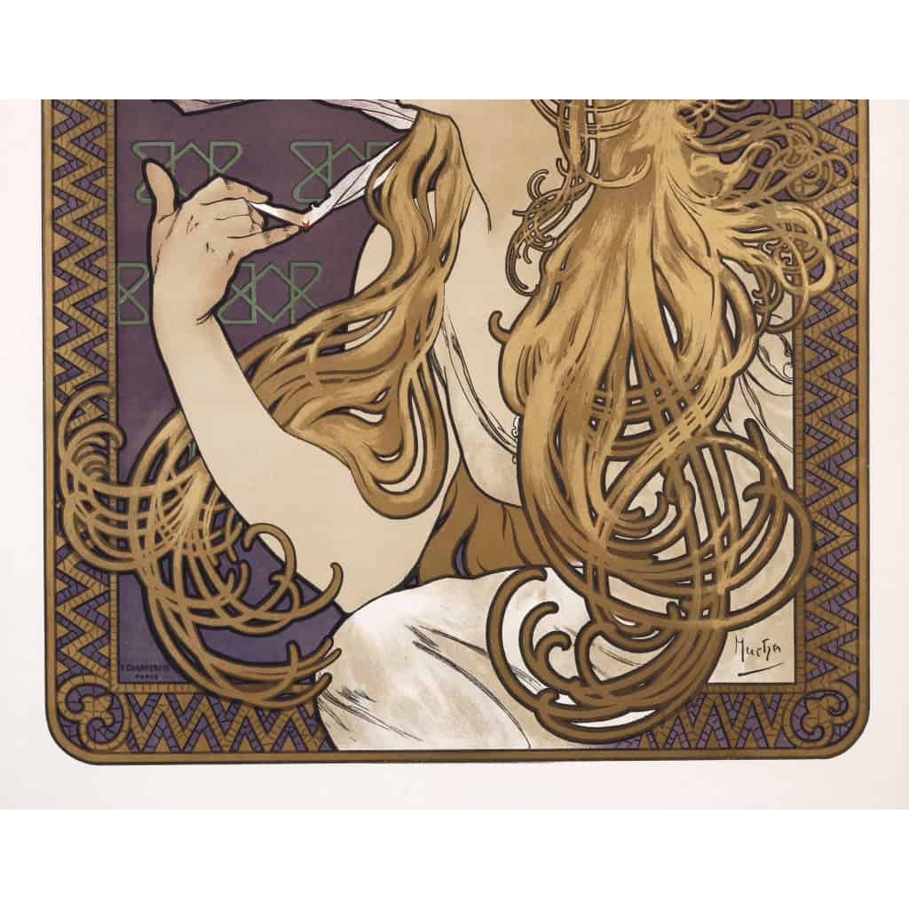 Affiche Art Nouveau, Alphonse Mucha, JOB, Femme, Cheveux, Chevelure, Cigarette, Tabac, Fumeur, Fumée, Cendre, Allégorie, Belle Epoque, 1896 5