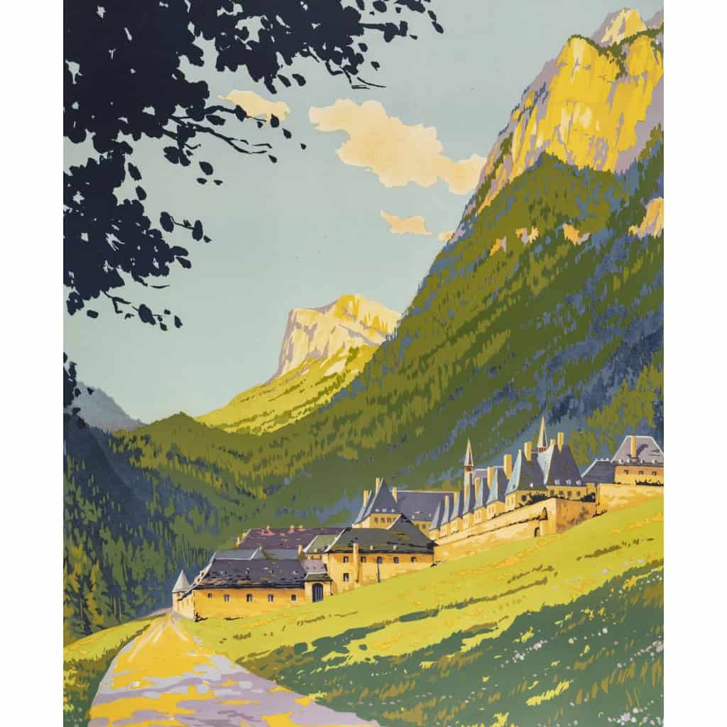 Affiche Tourisme Originale, Roger Soubie, Dauphiné, PLM, Chemins de Fer, St Pierre de Chartreuse, Couvent de la Grande Chartreuse, Grand Som, Montagne, Vallée, Paysage, Alpin, Transport, Voyage, Train, Monastère, c.1920 6
