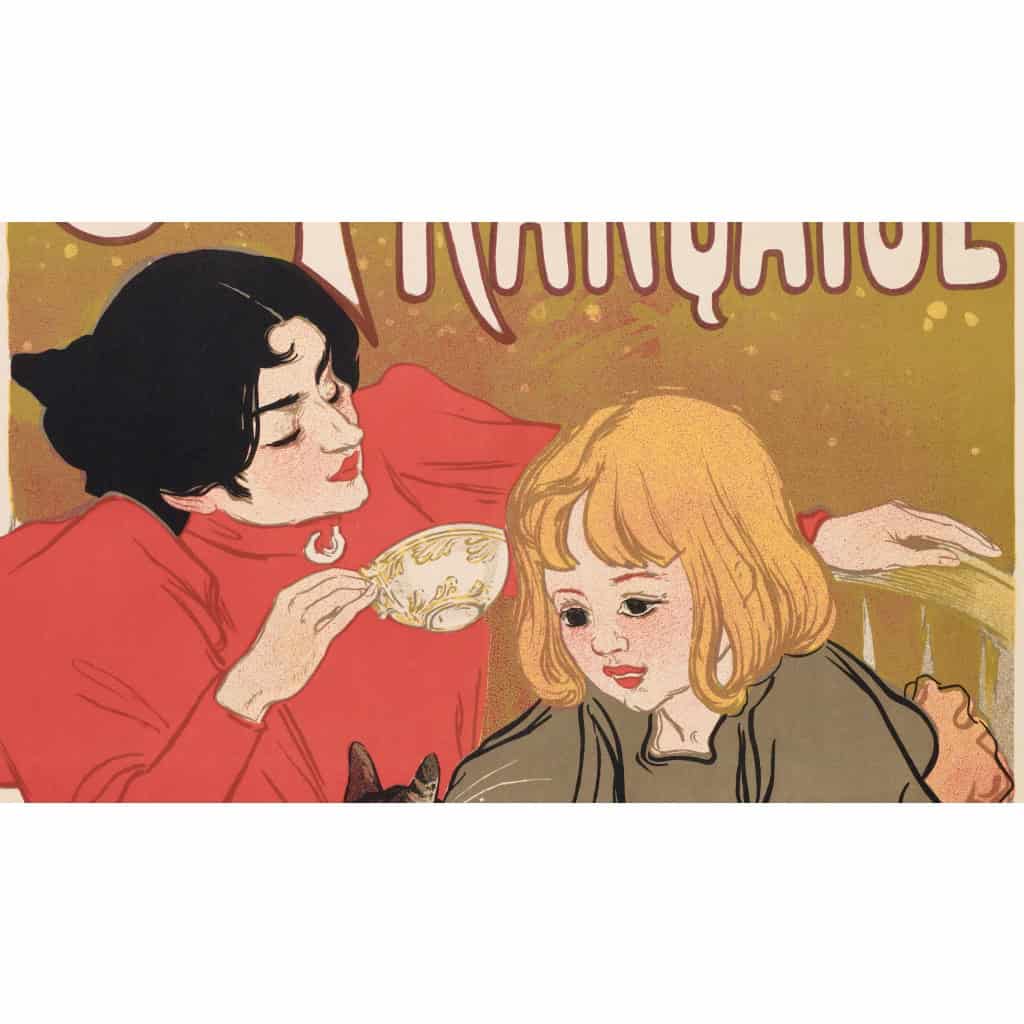 Affiche Originale, Théophile-Alexandre Steinlen, Compagnie Française des Chocolats et Thés, Boisson, Cacao, Chocolaterie, Chocolatier, Confiserie, Infusion, Lait, Animal, Chat, Félin, Femme, Tasse, Bol, 1895 5