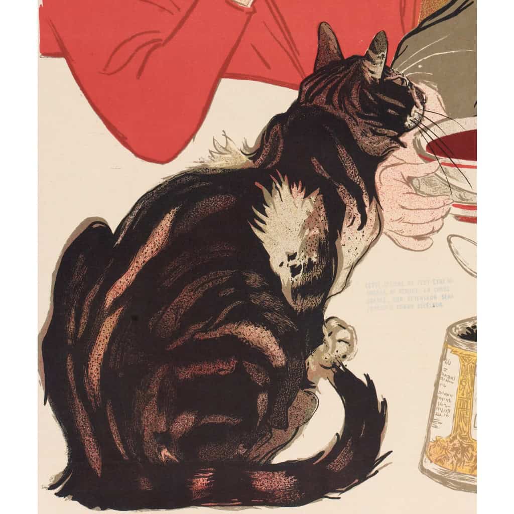 Affiche Originale, Théophile-Alexandre Steinlen, Compagnie Française des Chocolats et Thés, Boisson, Cacao, Chocolaterie, Chocolatier, Confiserie, Infusion, Lait, Animal, Chat, Félin, Femme, Tasse, Bol, 1895 7
