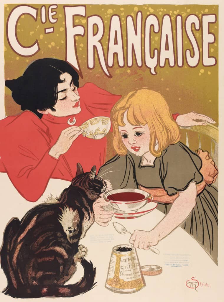 Affiche Originale, Théophile-Alexandre Steinlen, Compagnie Française des Chocolats et Thés, Boisson, Cacao, Chocolaterie, Chocolatier, Confiserie, Infusion, Lait, Animal, Chat, Félin, Femme, Tasse, Bol, 1895 4