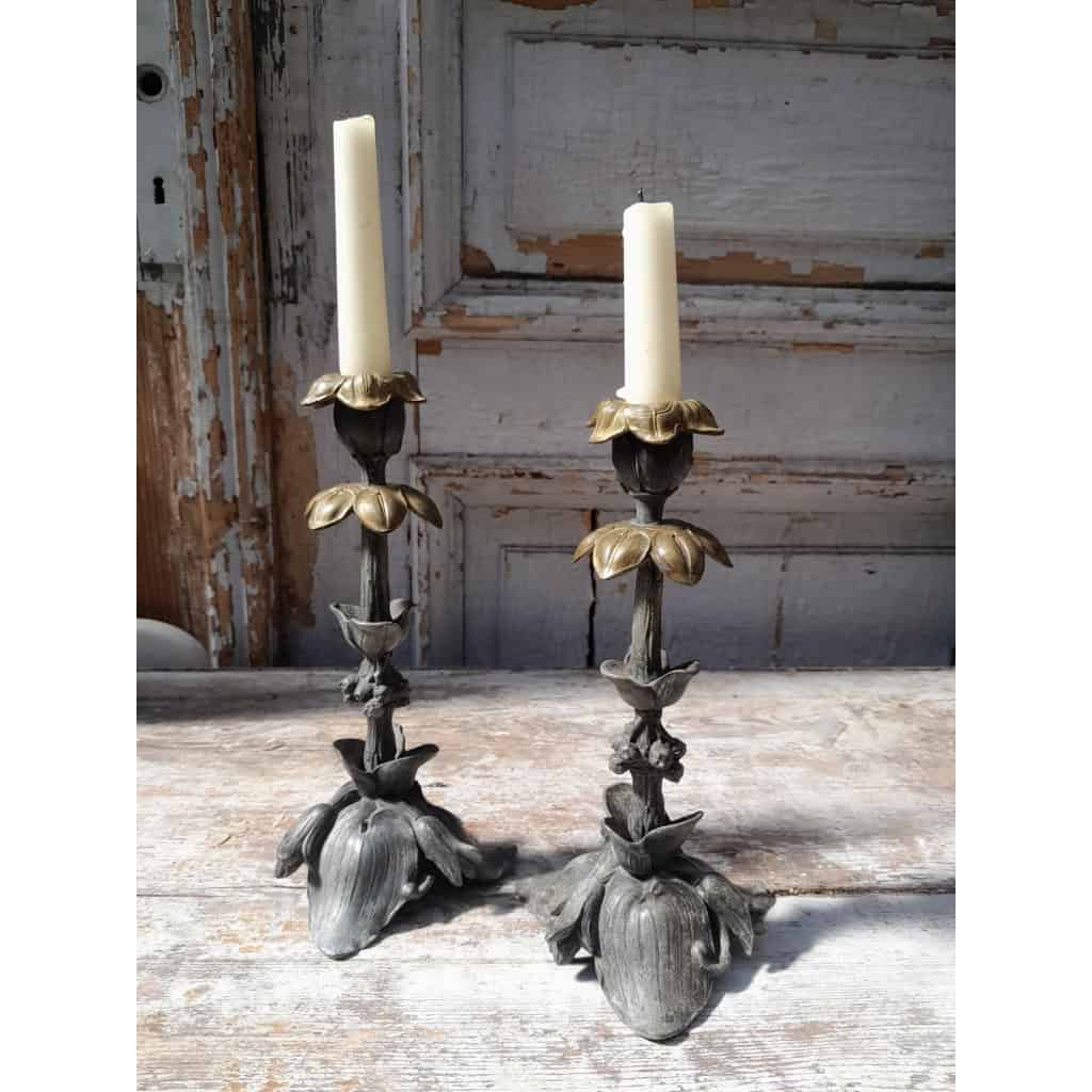 Pair of Art Nouveau candlesticks, spelter and bronze, 1900 6