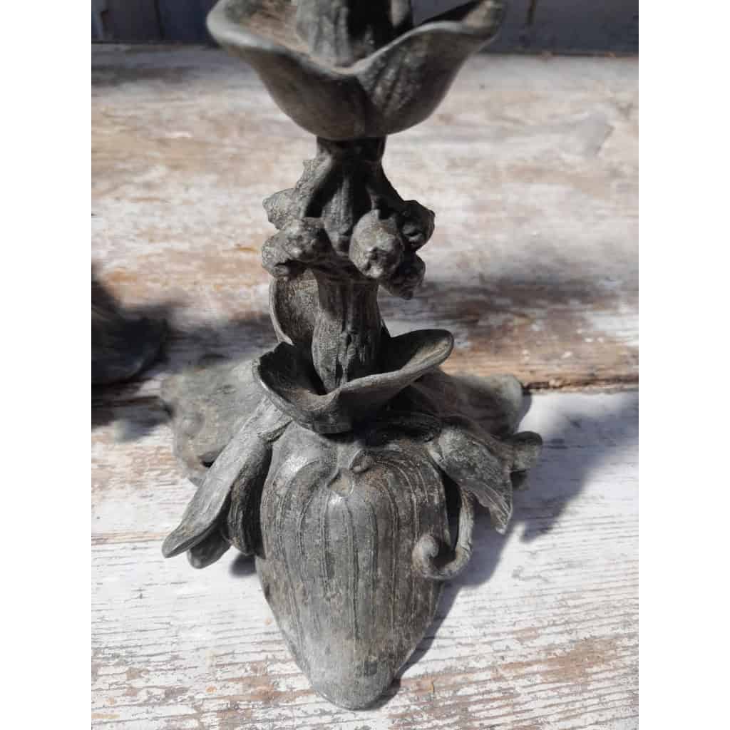 Pair of Art Nouveau candlesticks, spelter and bronze, 1900 8
