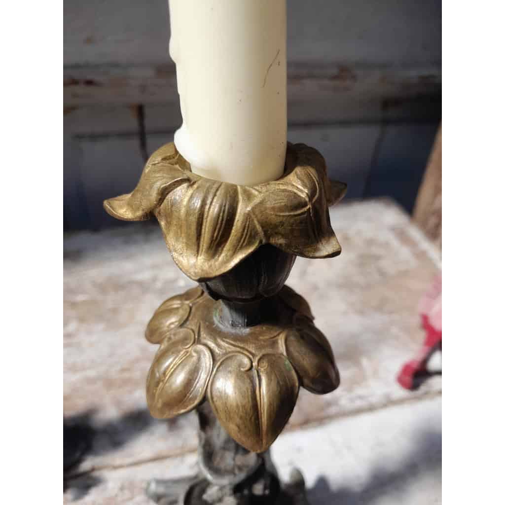 Pair of Art Nouveau candlesticks, spelter and bronze, 1900 10