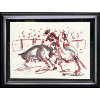 TEXIER Peinture Française Scène de corrida Technique mixte signée et datée