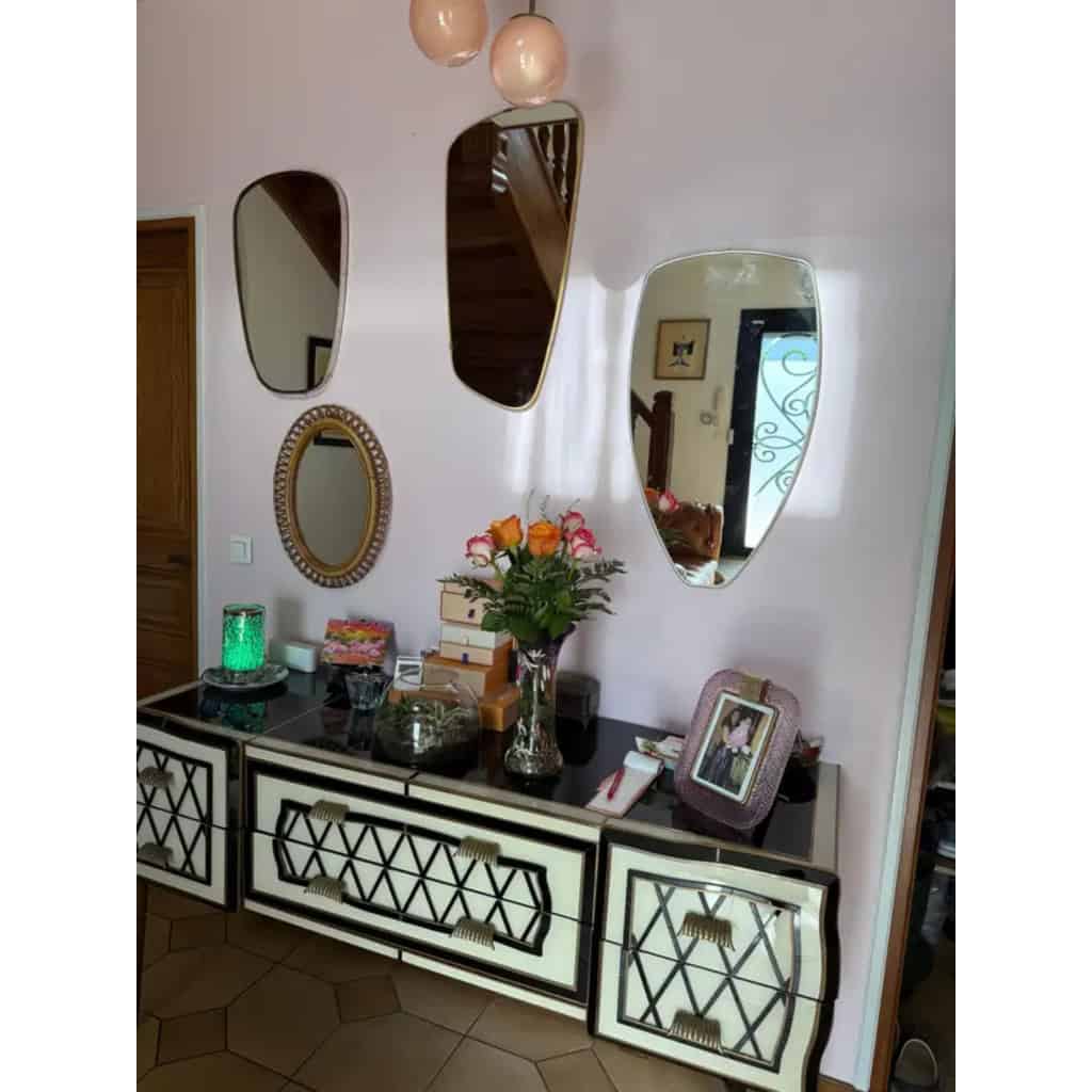 Miroir mural moderniste des années 1950 en laiton et chrome, style Gio Ponti 15