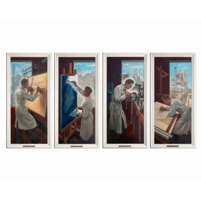 Max PONTY – Ensemble de 4 Huiles sur Toile – Le Dessinateur d’Études, Le Dessinateur Publicitaire, Le Précisionniste, Le Dessinateur d’Architecture -1945