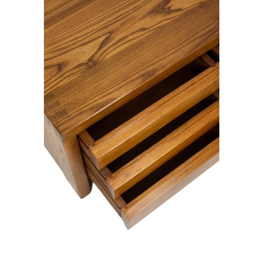 Pierre Chapo. Commode basse en orme blond. Circa 1970. LS64923507P 13