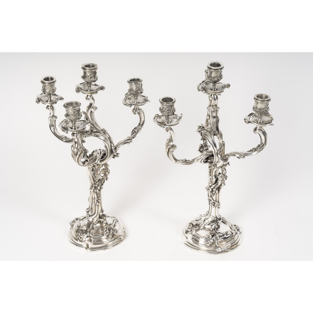 HARLEUX – Paire de candélabres Louis XV Epoque NAPOLEON III, XIXe 3