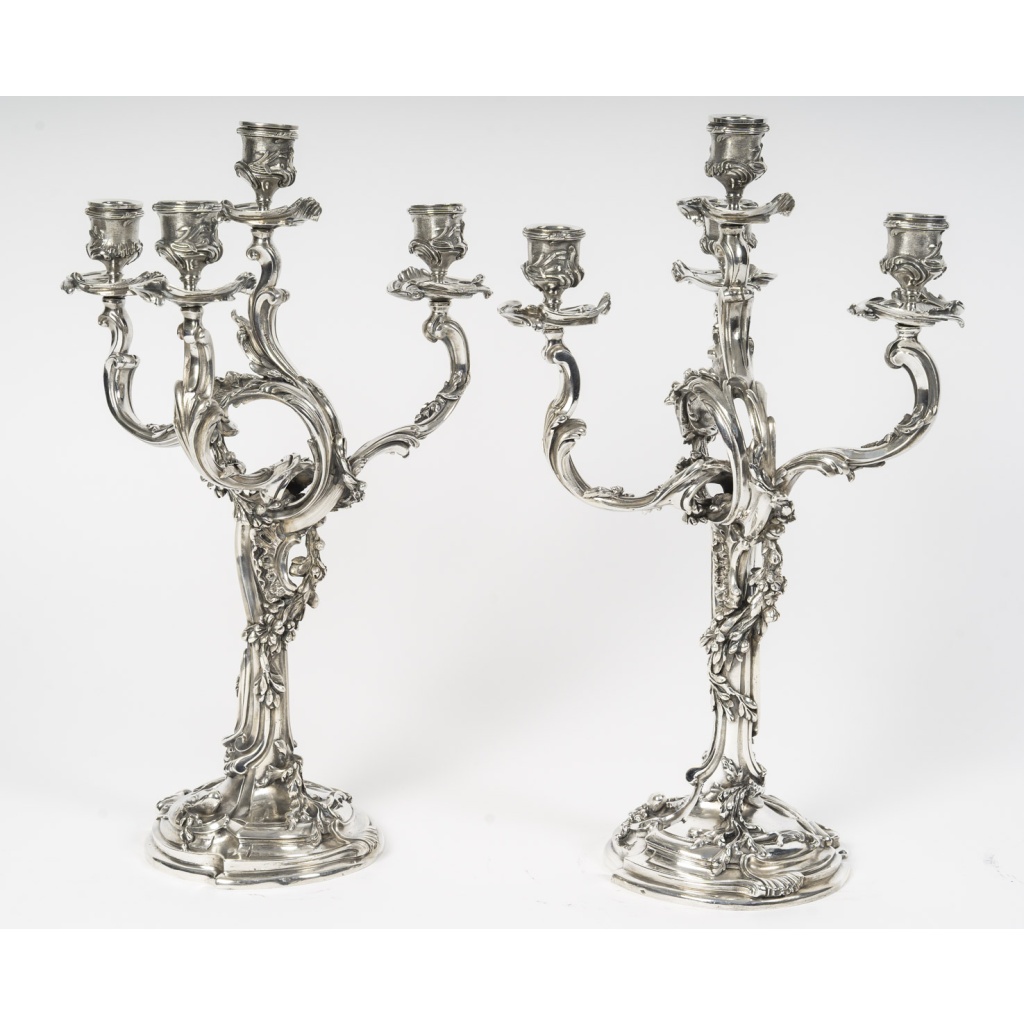 HARLEUX – Paire de candélabres Louis XV Epoque NAPOLEON III, XIXe 4