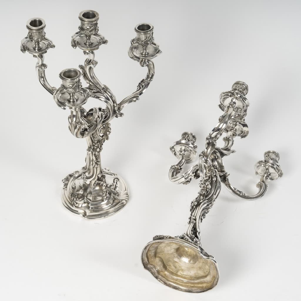 HARLEUX – Paire de candélabres Louis XV Epoque NAPOLEON III, XIXe 14