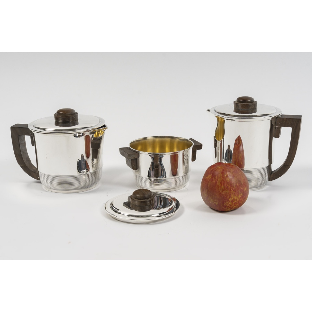 Fouquet Lapar – Service thé café 3 pièces argent massif ART DECO 21