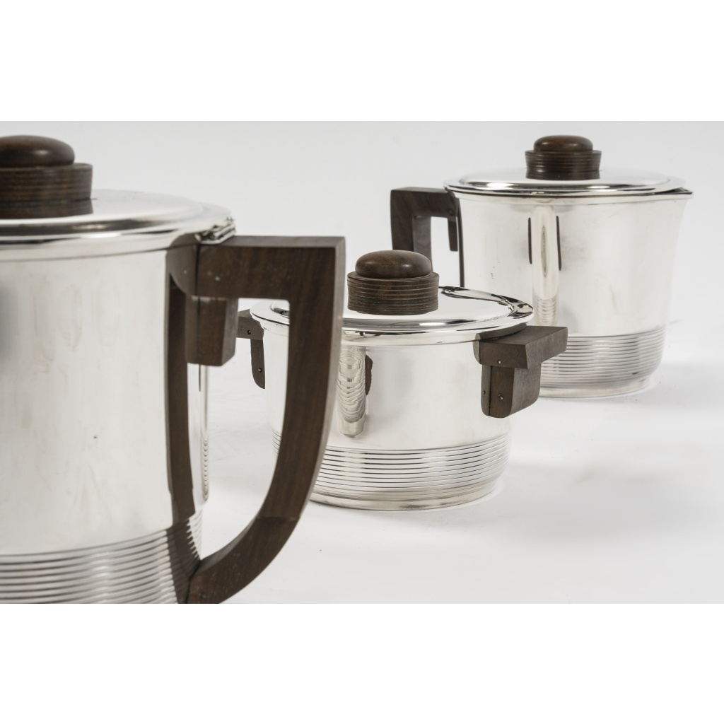 Fouquet Lapar – Service thé café 3 pièces argent massif ART DECO 3