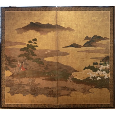 Paravent japonais à 2 panneaux époque Edo 17/18ème siècle
