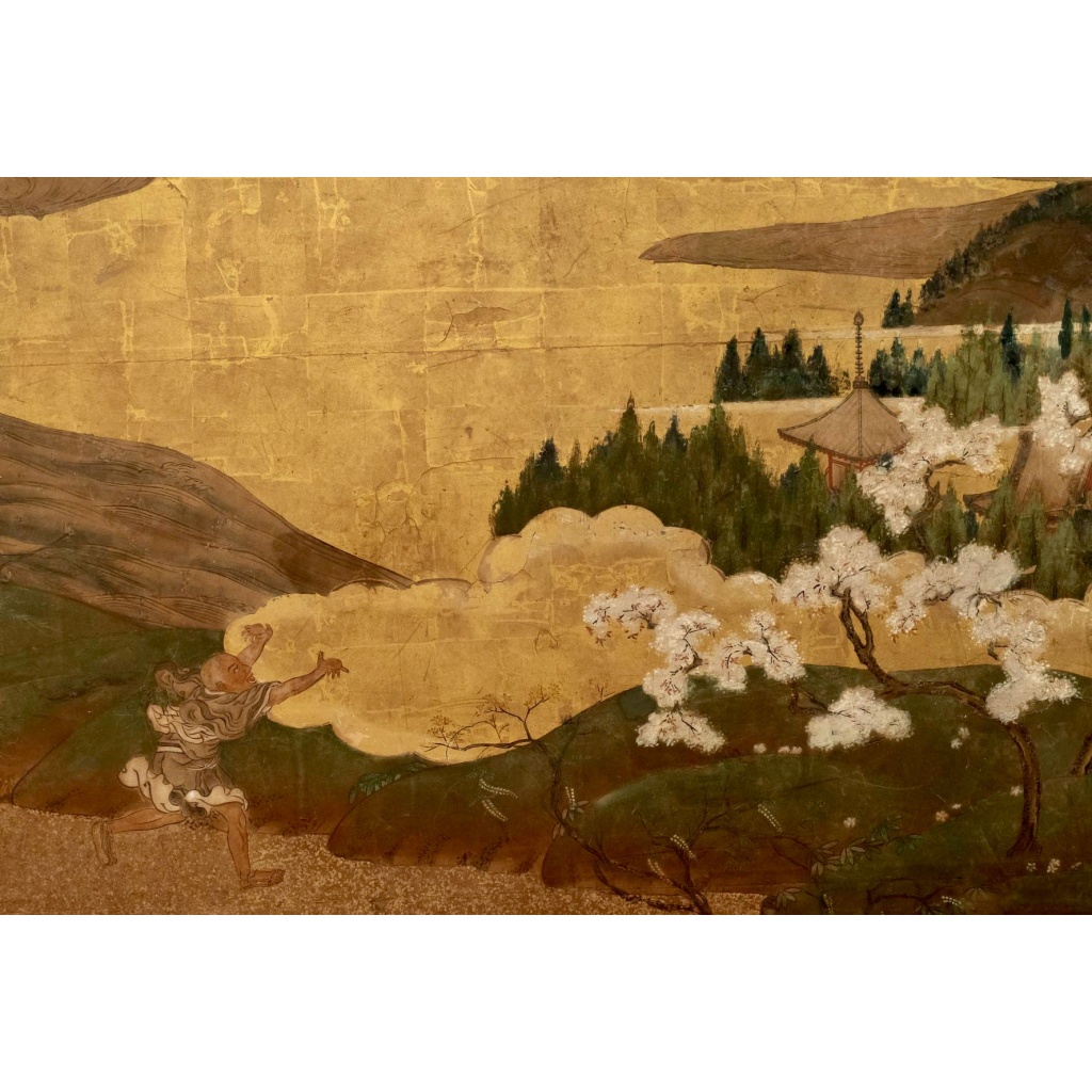 Paravent japonais à 2 panneaux époque Edo 17/18ème siècle 12