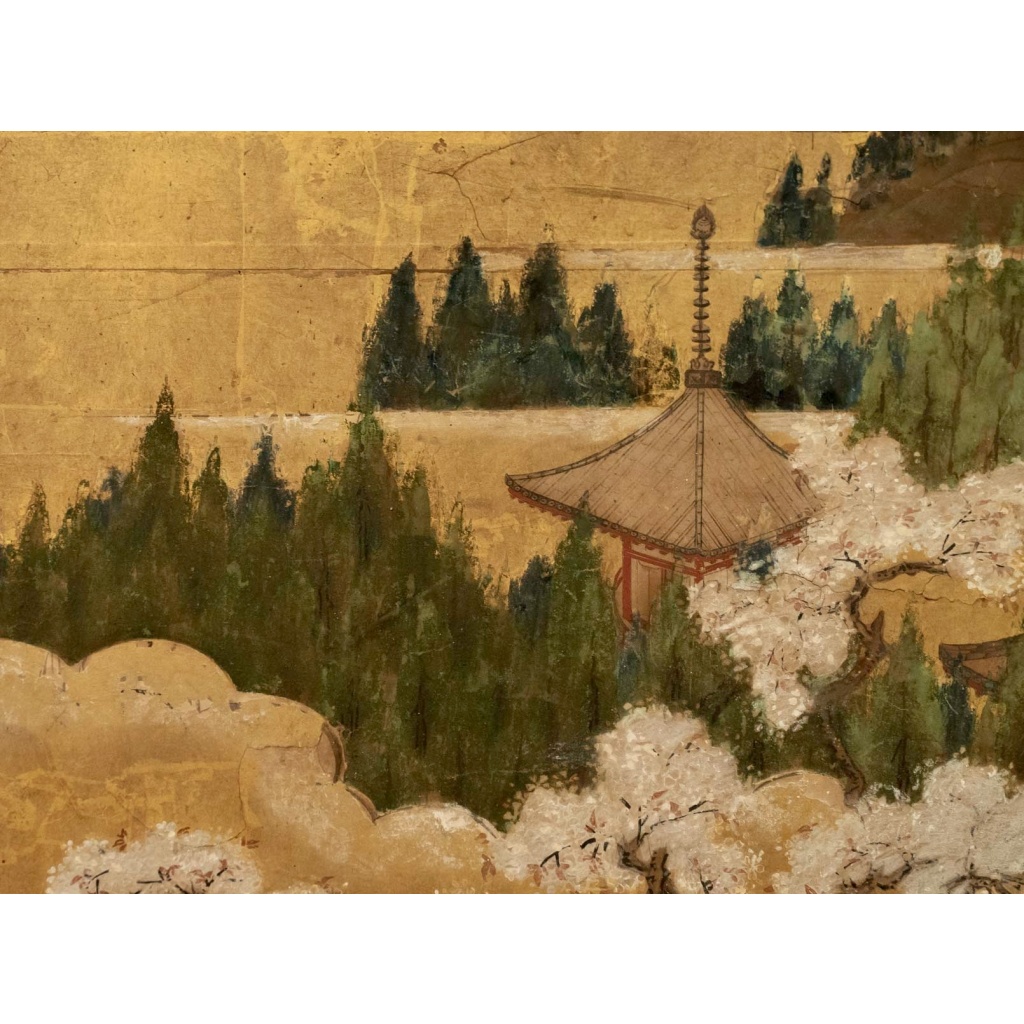 Paravent japonais à 2 panneaux époque Edo 17/18ème siècle 11