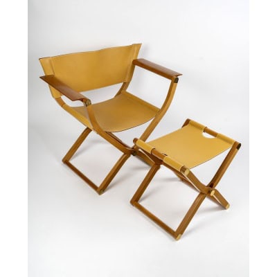 Hermès – Fauteuil Et Tabouret Pliants Pippa Cuir Et Bois