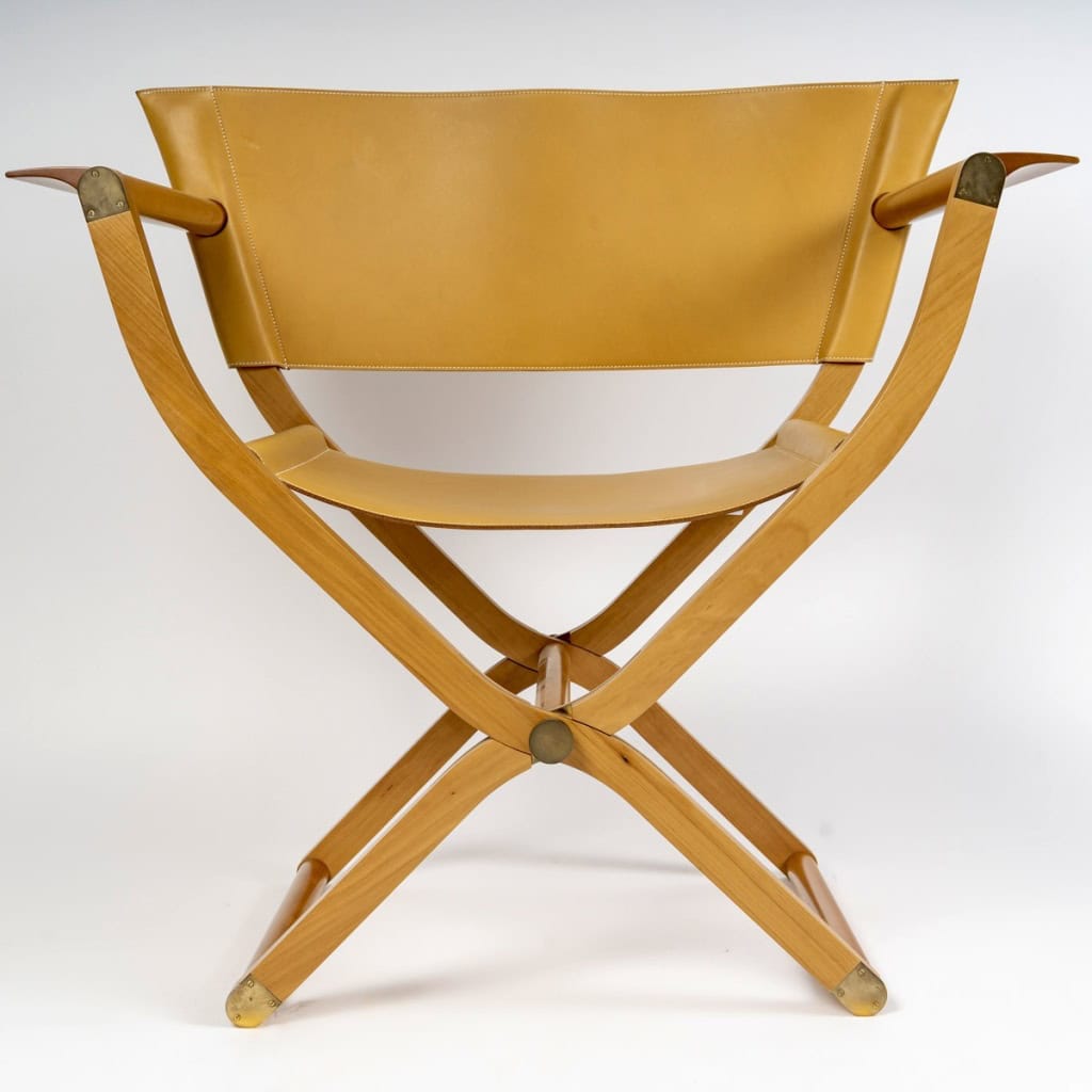 Hermès – Fauteuil Et Tabouret Pliants Pippa Cuir Et Bois 4