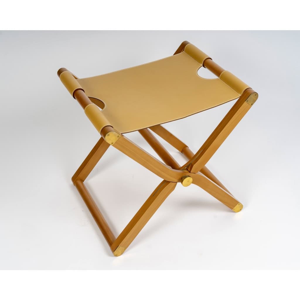 Hermès – Fauteuil Et Tabouret Pliants Pippa Cuir Et Bois 12