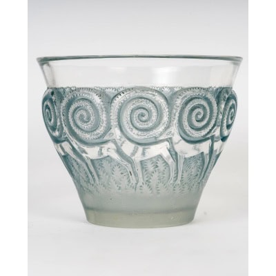 1933 René Lalique – Vase Rennes Verre Blanc Patiné Bleu
