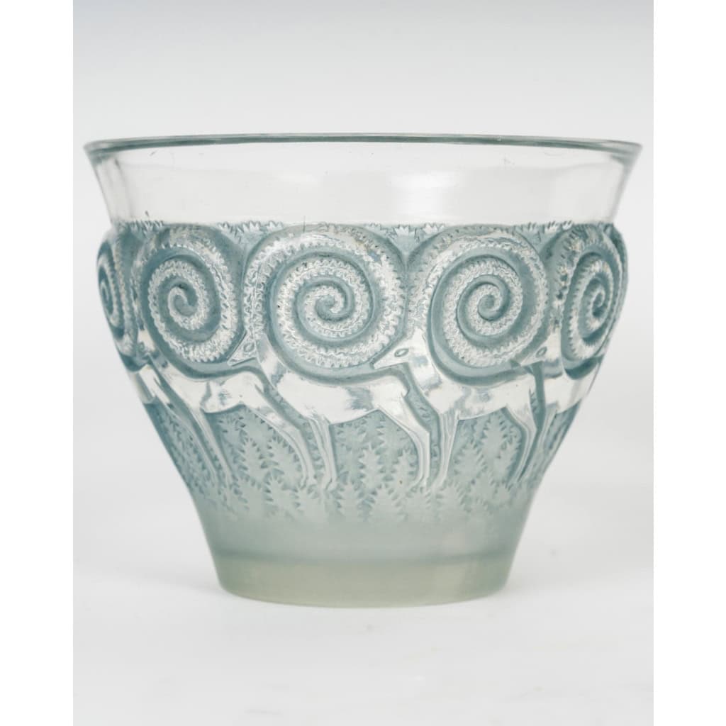 1933 René Lalique – Vase Rennes Verre Blanc Patiné Bleu 4