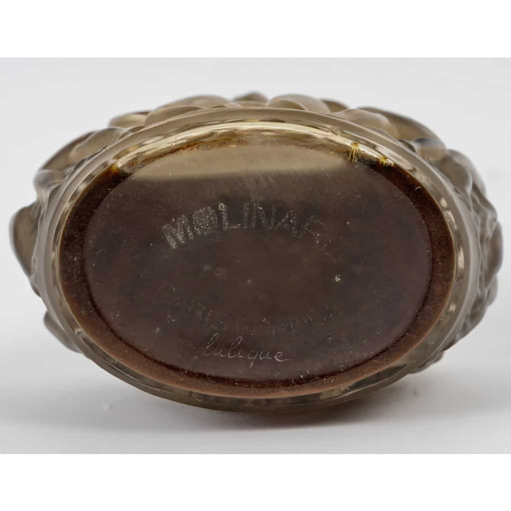 1937 René Lalique – Flacon Calendal Verre Blanc Patiné Sépia Pour Molinard 9