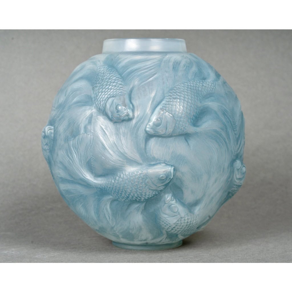 1924 René Lalique – Vase Formose Verre Opalescent Patiné Bleu 3