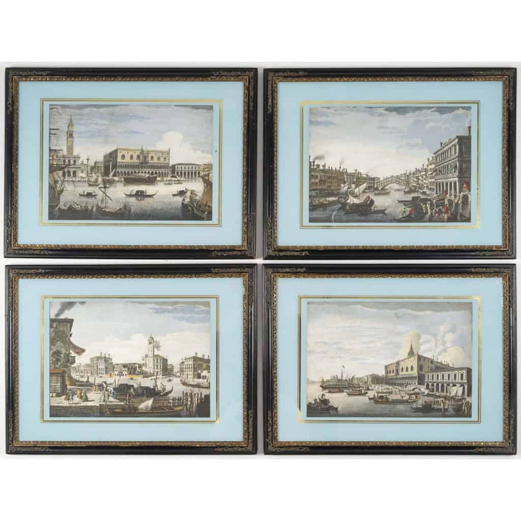 Suite De 4 Estampes Aquarellées De Venise D’après Marieschi 3