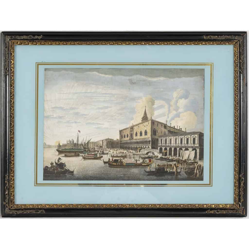 Suite De 4 Estampes Aquarellées De Venise D’après Marieschi 4