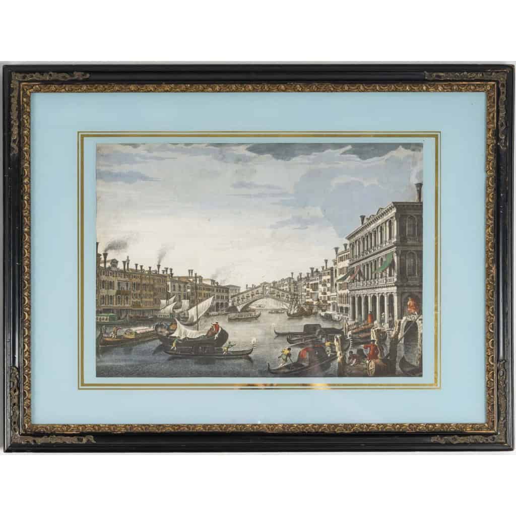 Suite De 4 Estampes Aquarellées De Venise D’après Marieschi 5