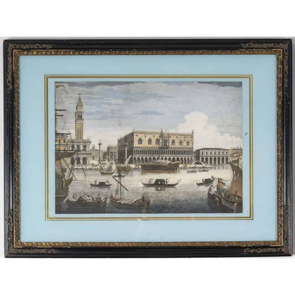 Suite De 4 Estampes Aquarellées De Venise D’après Marieschi 6