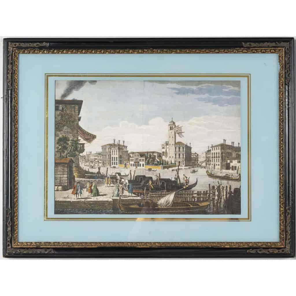 Suite De 4 Estampes Aquarellées De Venise D’après Marieschi 7