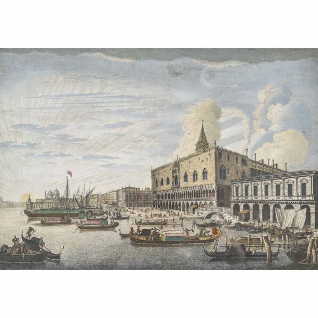 Suite De 4 Estampes Aquarellées De Venise D’après Marieschi 8