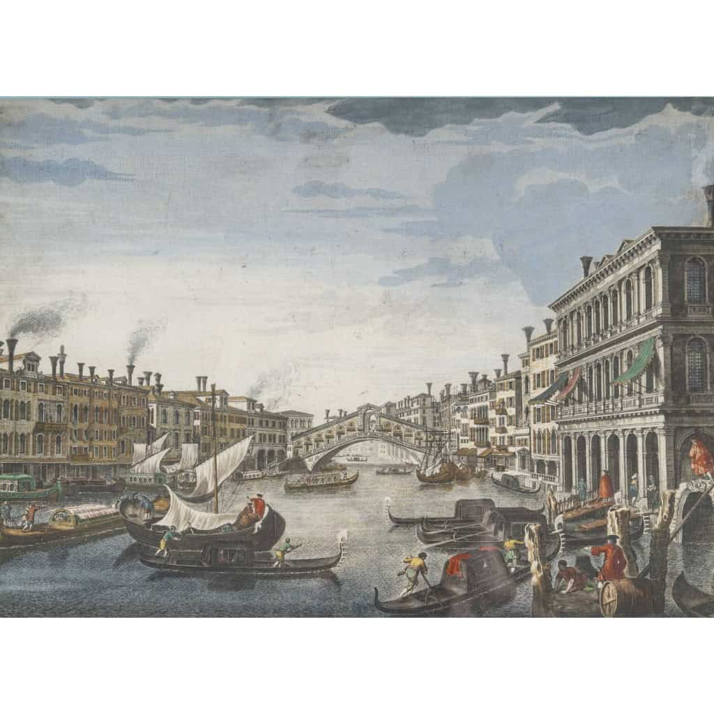 Suite De 4 Estampes Aquarellées De Venise D’après Marieschi 9