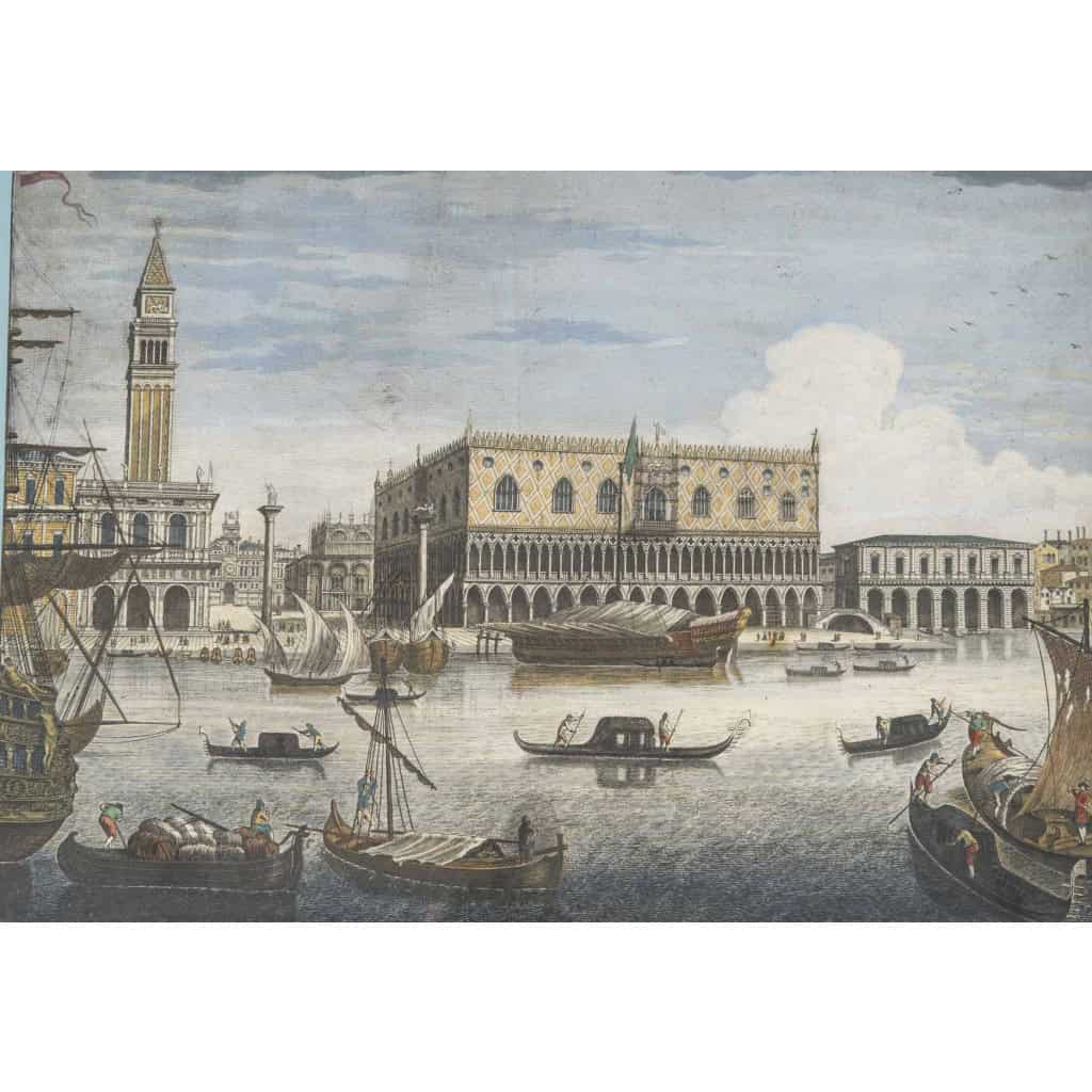 Suite De 4 Estampes Aquarellées De Venise D’après Marieschi 10