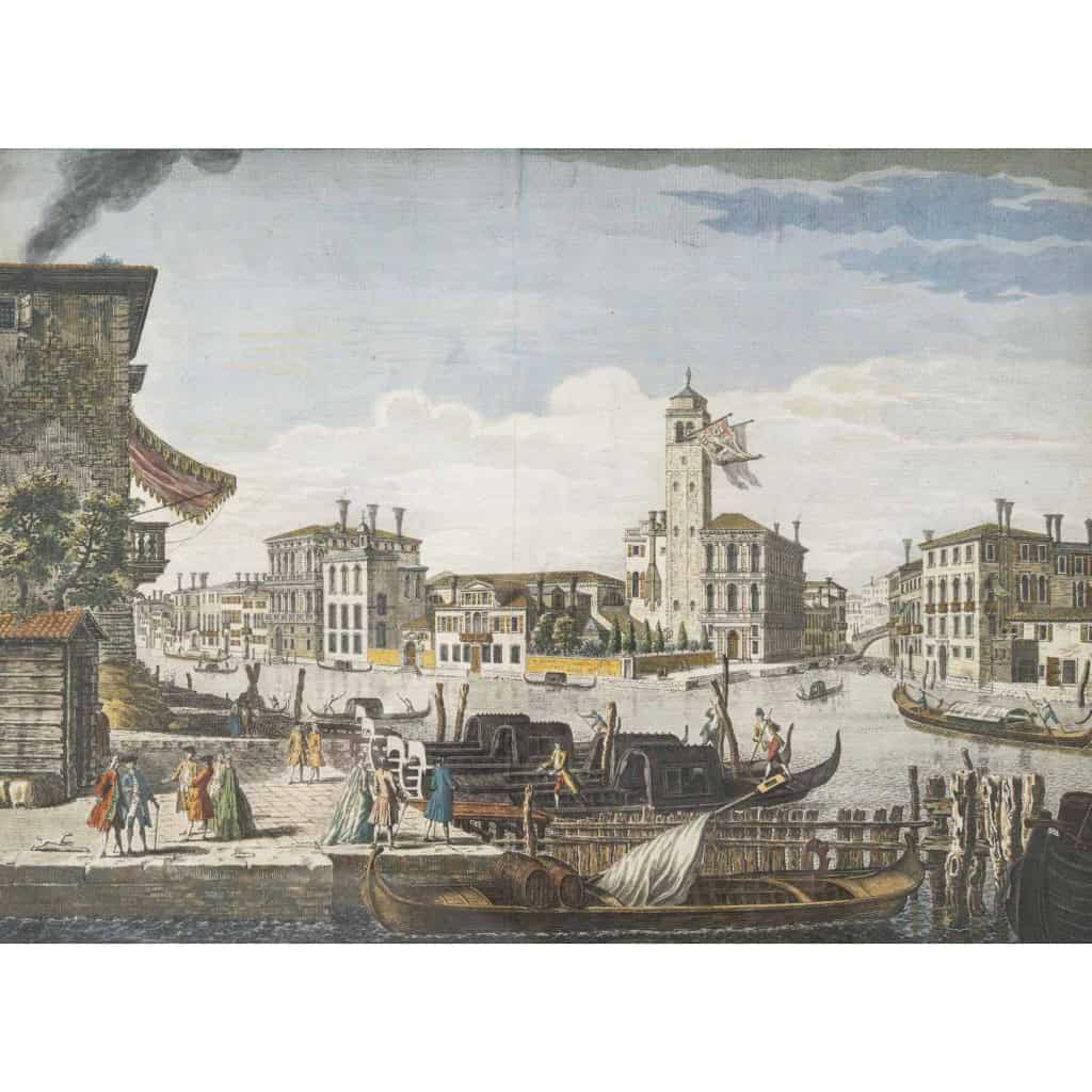 Suite De 4 Estampes Aquarellées De Venise D’après Marieschi 11