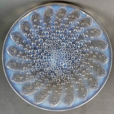 1932 René Lalique – Art Déco Coupe Plat Roscoff Poissons Verre Opalescent