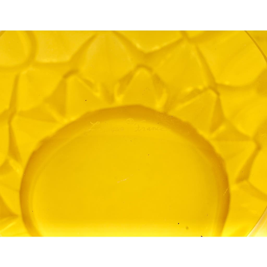 Lalique France – Art Deco Vase Languedoc Cristal Verre Jaune Ambré 8