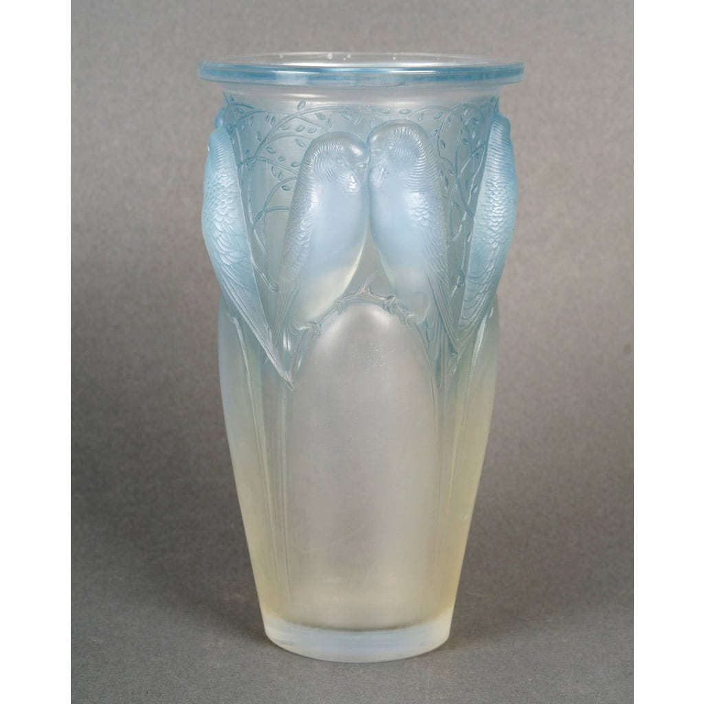 1924 René Lalique – Vase Ceylan Verre Opalescent Patiné Bleu 3