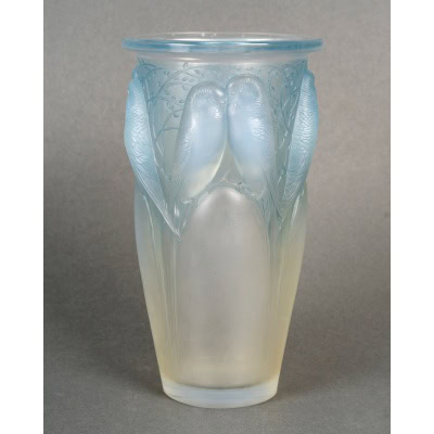 1924 René Lalique – Vase Ceylan Verre Opalescent Patiné Bleu