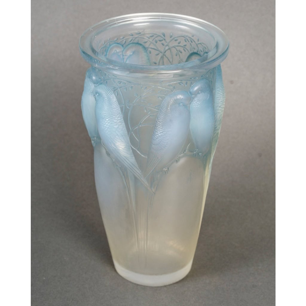 1924 René Lalique – Vase Ceylan Verre Opalescent Patiné Bleu 4