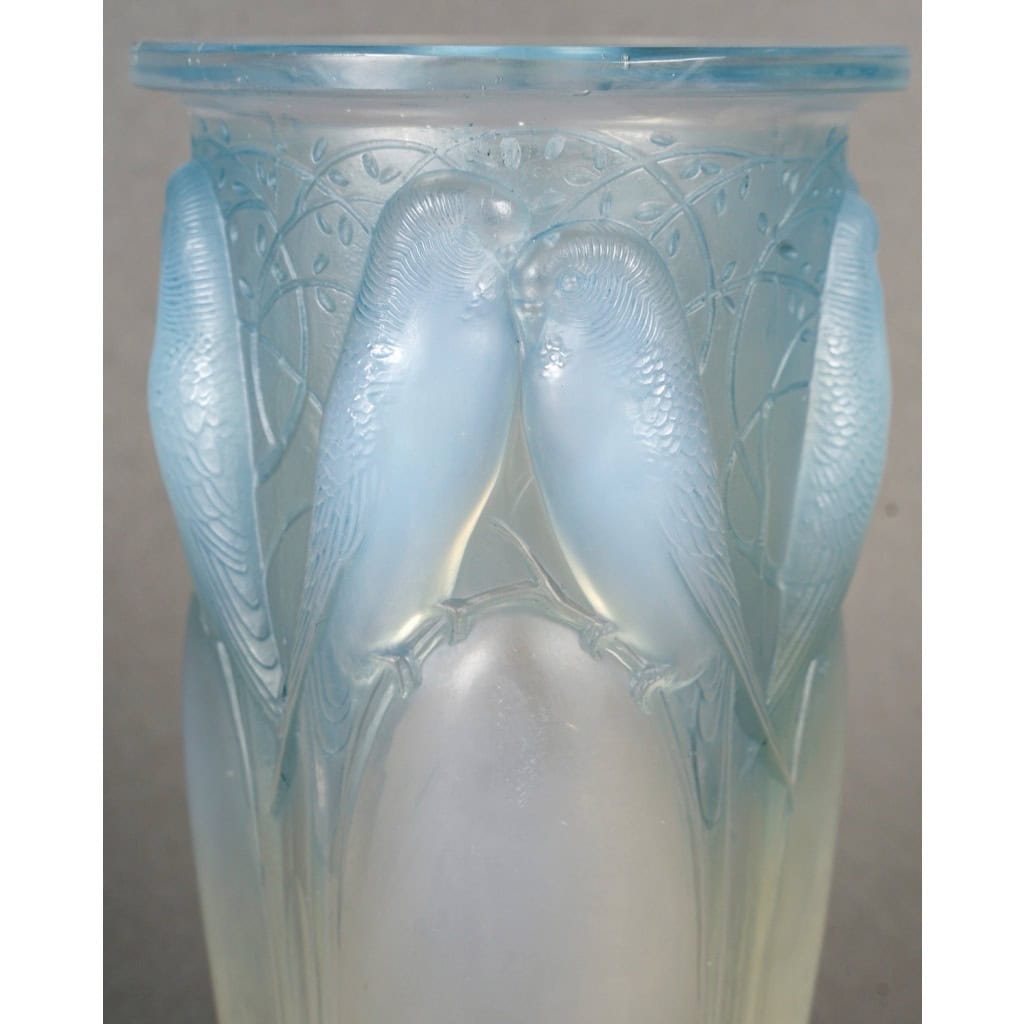 1924 René Lalique – Vase Ceylan Verre Opalescent Patiné Bleu 6