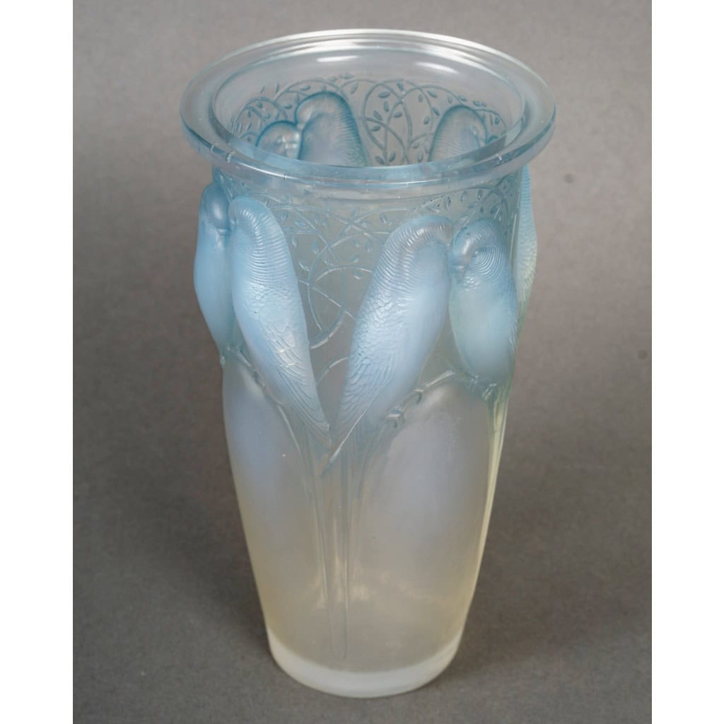 1924 René Lalique – Vase Ceylan Verre Opalescent Patiné Bleu 5