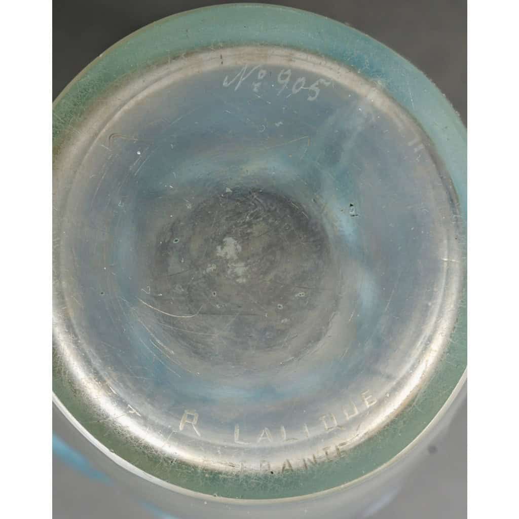1924 René Lalique – Vase Ceylan Verre Opalescent Patiné Bleu 7