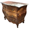 Commode 18è De Port Bois Naturel Ouvrant Trois Tiroirs Reposant Pieds Galbés Dessus Marbre 38