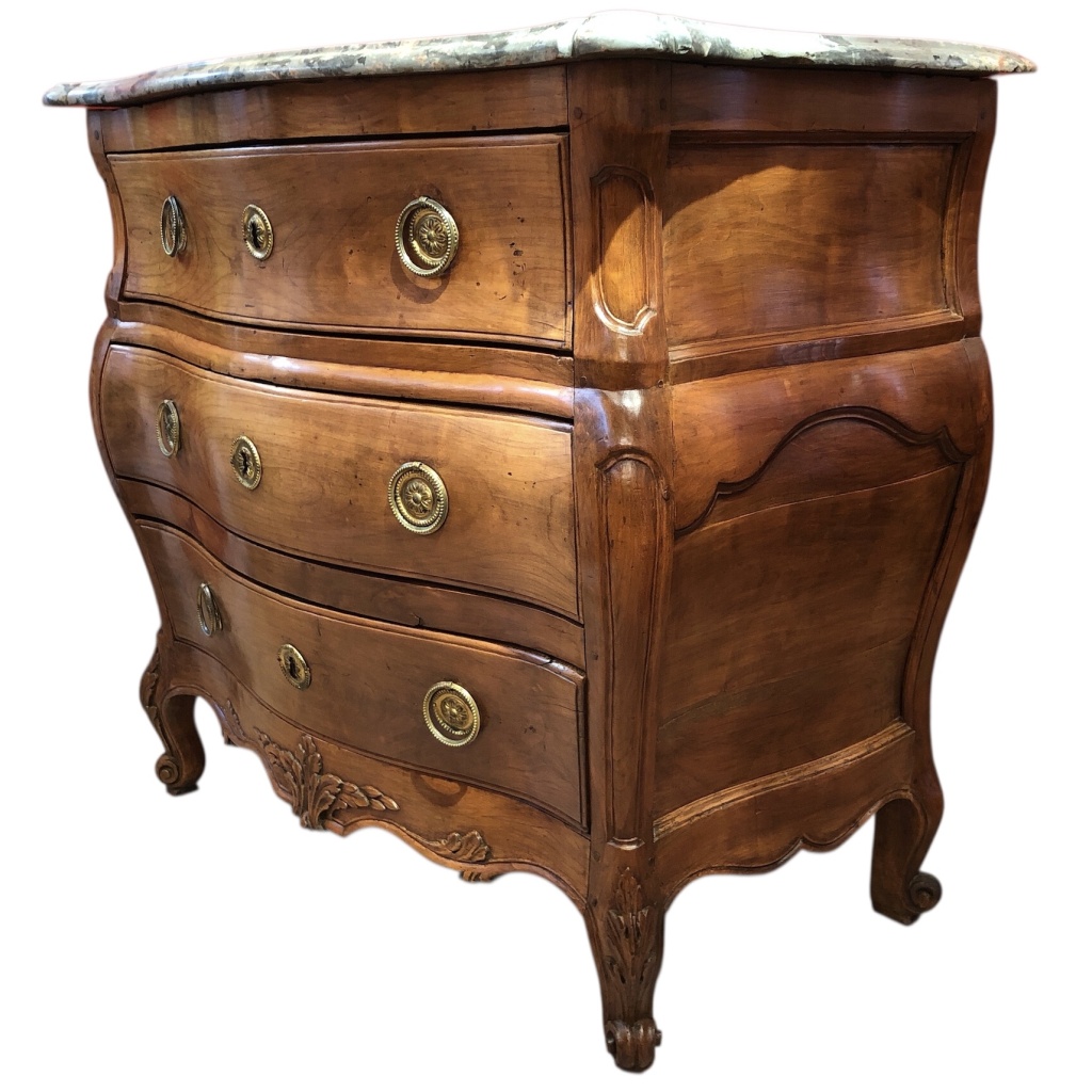 Commode 18è De Port Bois Naturel Ouvrant Trois Tiroirs Reposant Pieds Galbés Dessus Marbre 8