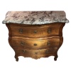 Commode 18è De Port Bois Naturel Ouvrant Trois Tiroirs Reposant Pieds Galbés Dessus Marbre 25