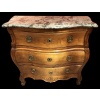 Commode 18è De Port Bois Naturel Ouvrant Trois Tiroirs Reposant Pieds Galbés Dessus Marbre 32